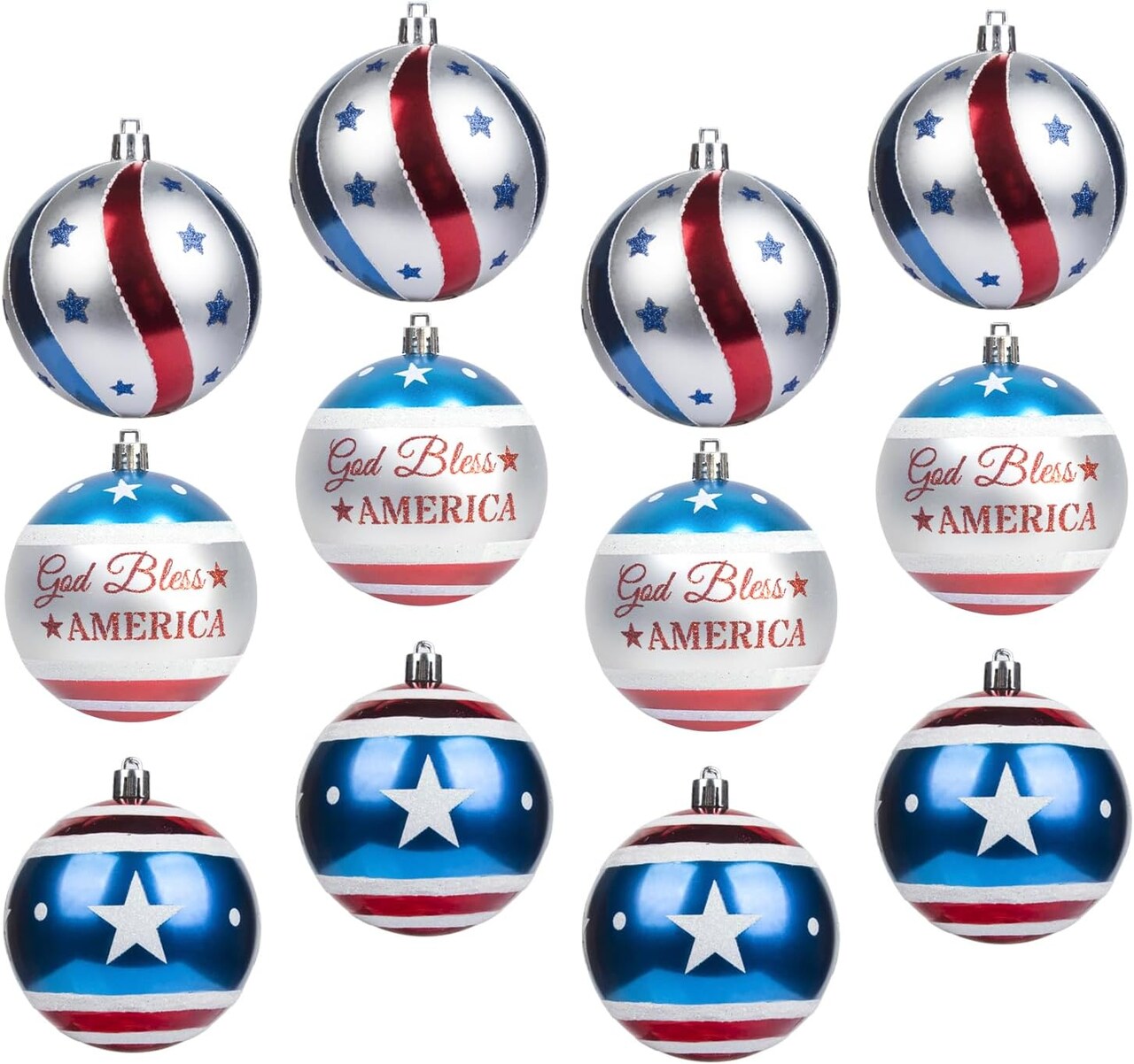 12-Pack Large Patriotic Ball Ornaments with American Flag for Veterans Day